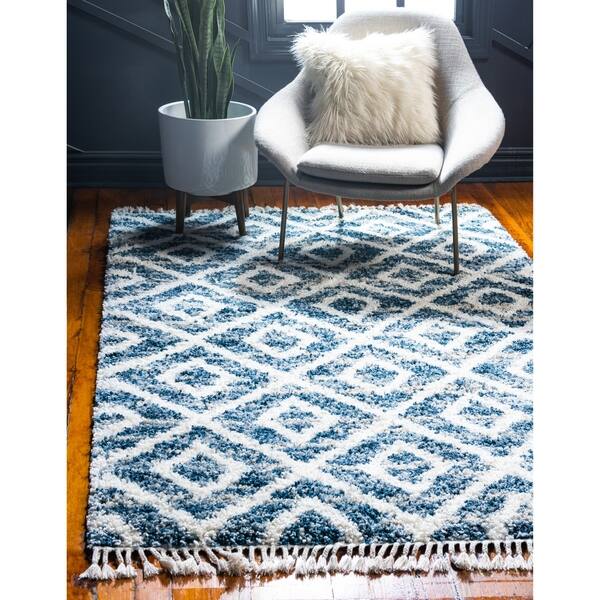 5' 0 x 8' 0 Rectangular Plush & Cozy Area Rug Unique Loom Hygge Shag Collection Modern Moroccan Inspired Ivory/Tan 