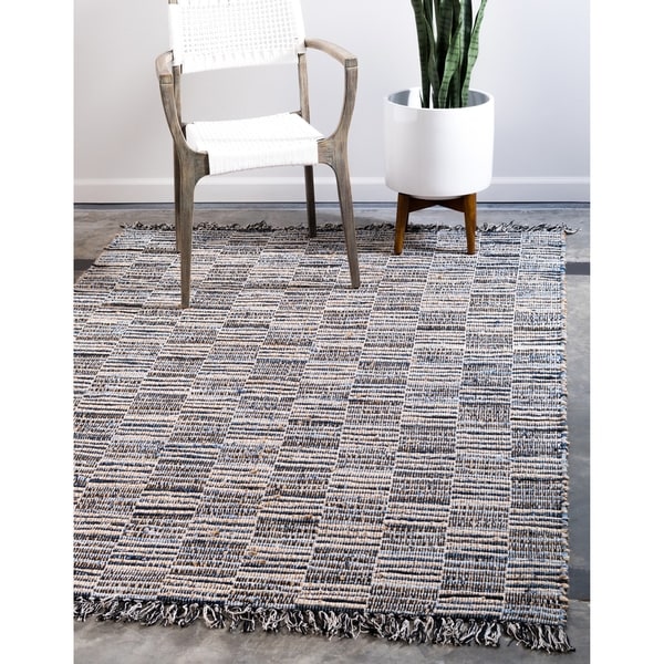 Unique Loom Checkered Chindi Jute Area Rug Overstock 22875799