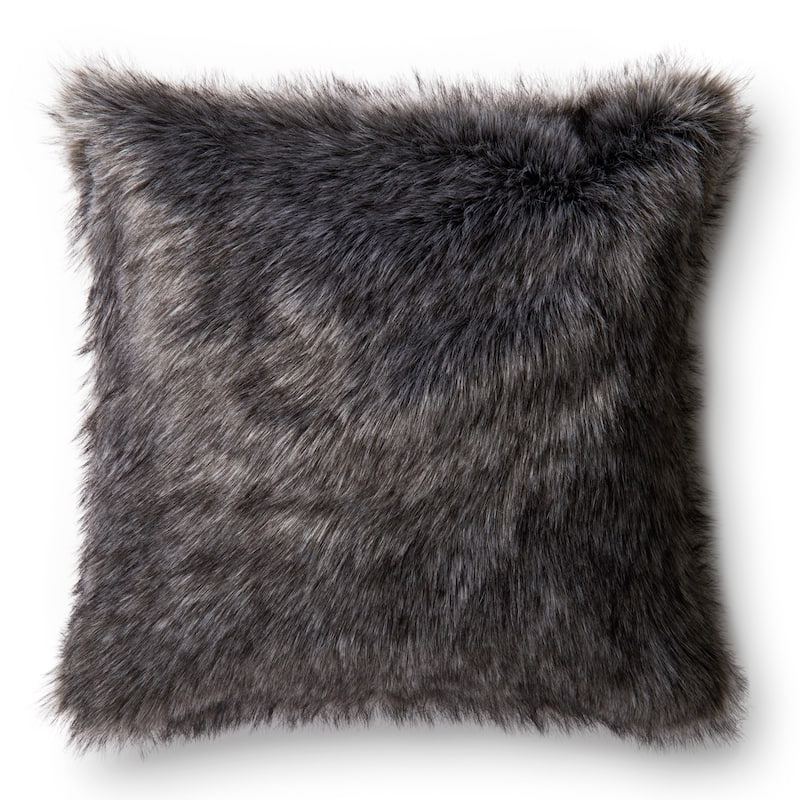 Faux-fur Black/ Grey Shag 22-inch Pillow Cover
