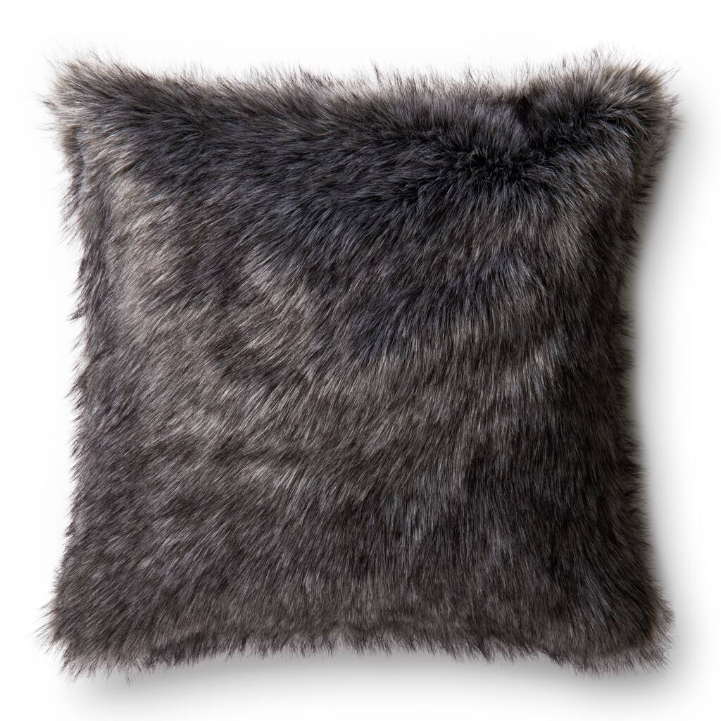Faux-fur Black/ Grey Shag 22-inch Pillow Cover