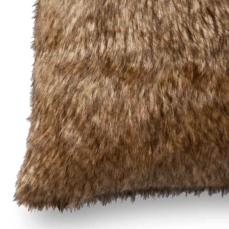 Faux-fur Brown/ Tan Shag 22-inch Pillow Cover