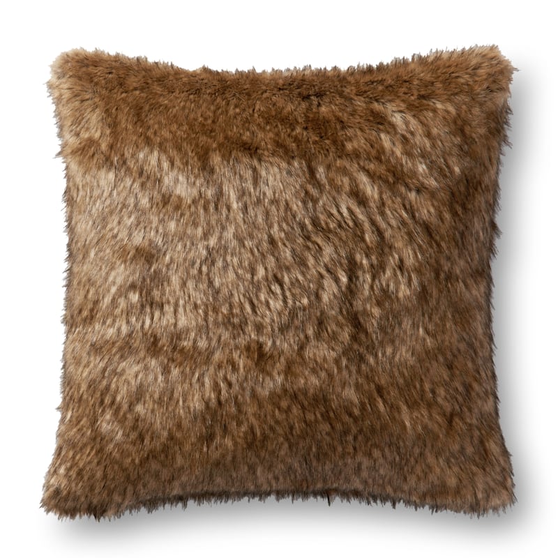 Faux-fur Brown/ Tan Shag 22-inch Pillow Cover