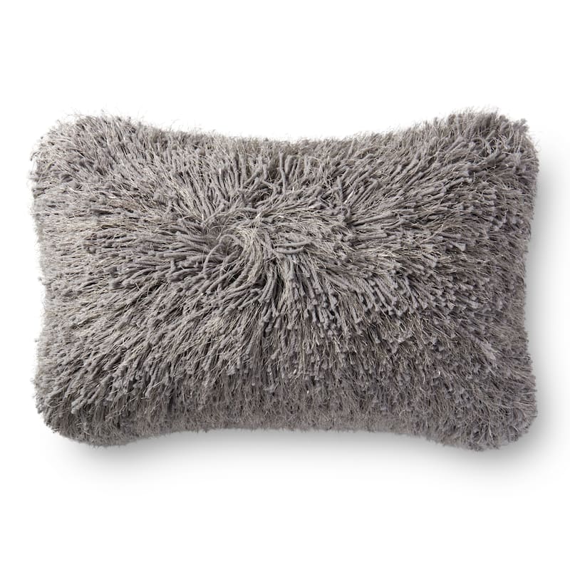 Shag Solid Shimmer 13 x 21 Throw Pillow - Polyester - Grey