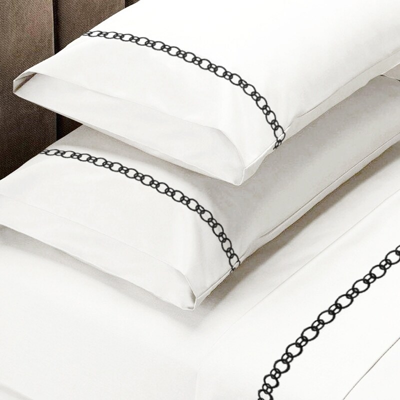 300 Thread Count Cotton Bed Sheet Set Queen White Black Chain Bed Sheet Set Queen White Black Chain