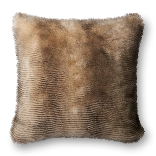 Shop Faux Fur Brown Cream Textured 22 Inch Pillow Cover On Sale