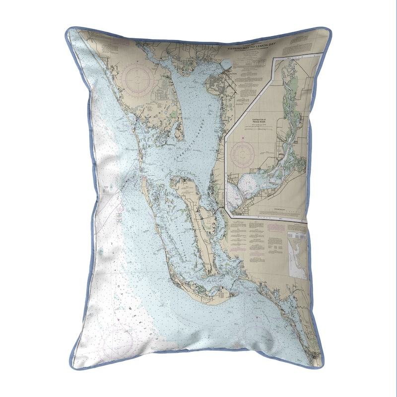 Estero Bay to Lemon Bay, FL Nautical Map Pillow 16x20