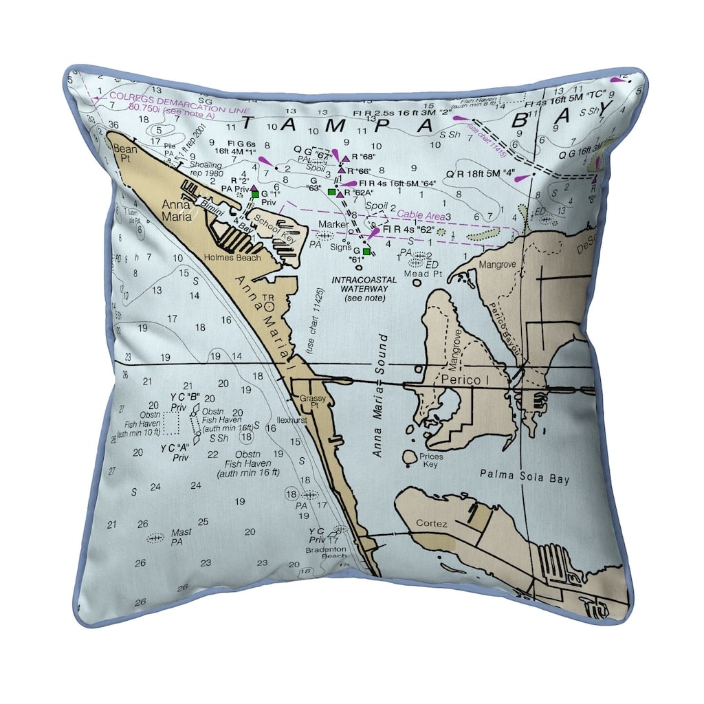 Anna Maria Island, FL Nautical Map Pillow 18x18
