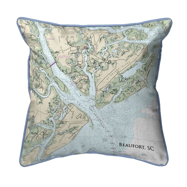 Beaufort SC Nautical Map Large Corded Indoor Outdoor Pillow 18x18