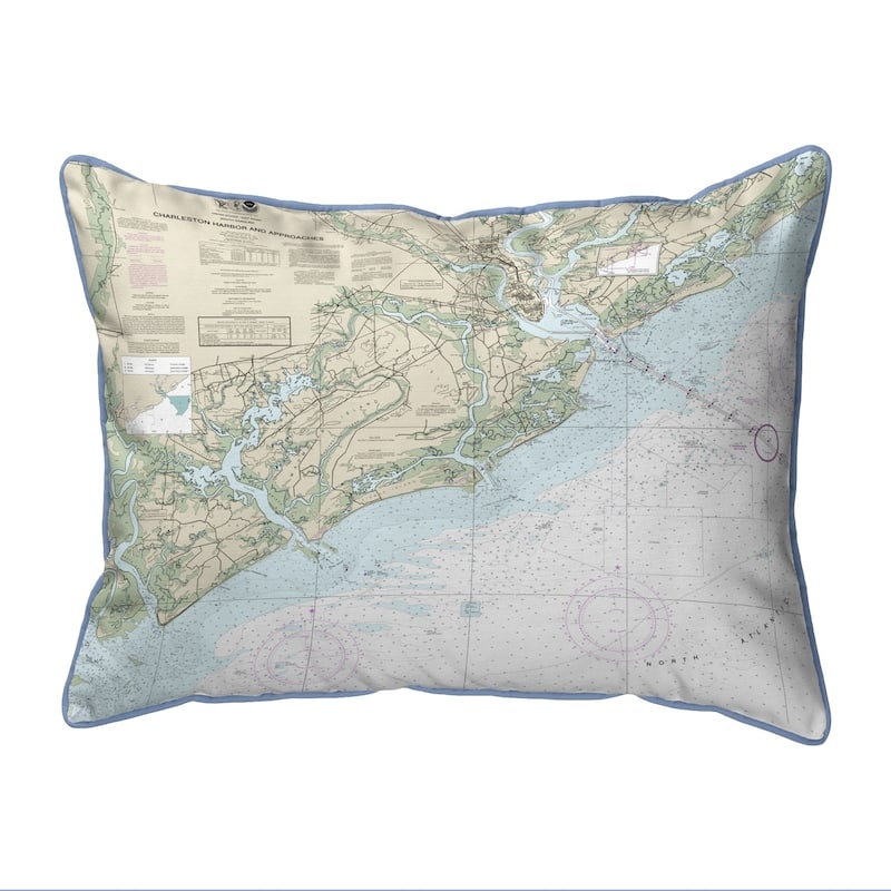 Charleston Harbor and Approaches, SC Nautical Map Large Corded Indoor/Outdoor Pillow 16x20