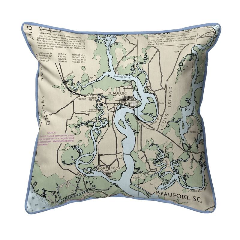 Beaufort - Detail, SC Nautical Map Large Corded Indoor/Outdoor Pillow 18x18