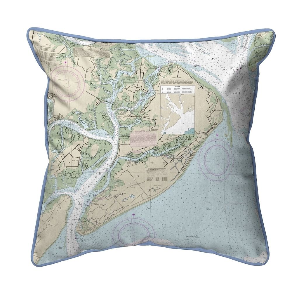 Hilton Head, SC Nautical Map Large Corded Indoor/Outdoor Pillow 18x18