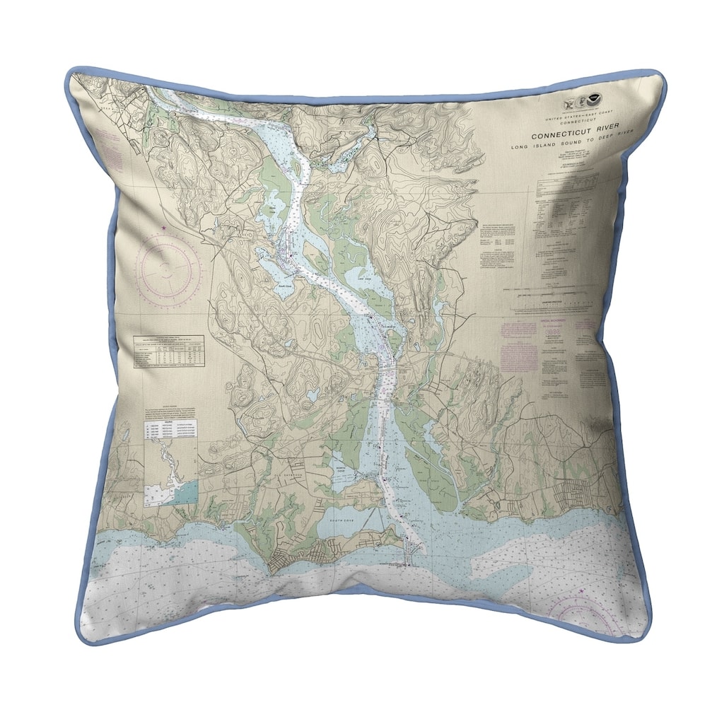 Connecticut River, CT Nautical Map Pillow 18x18