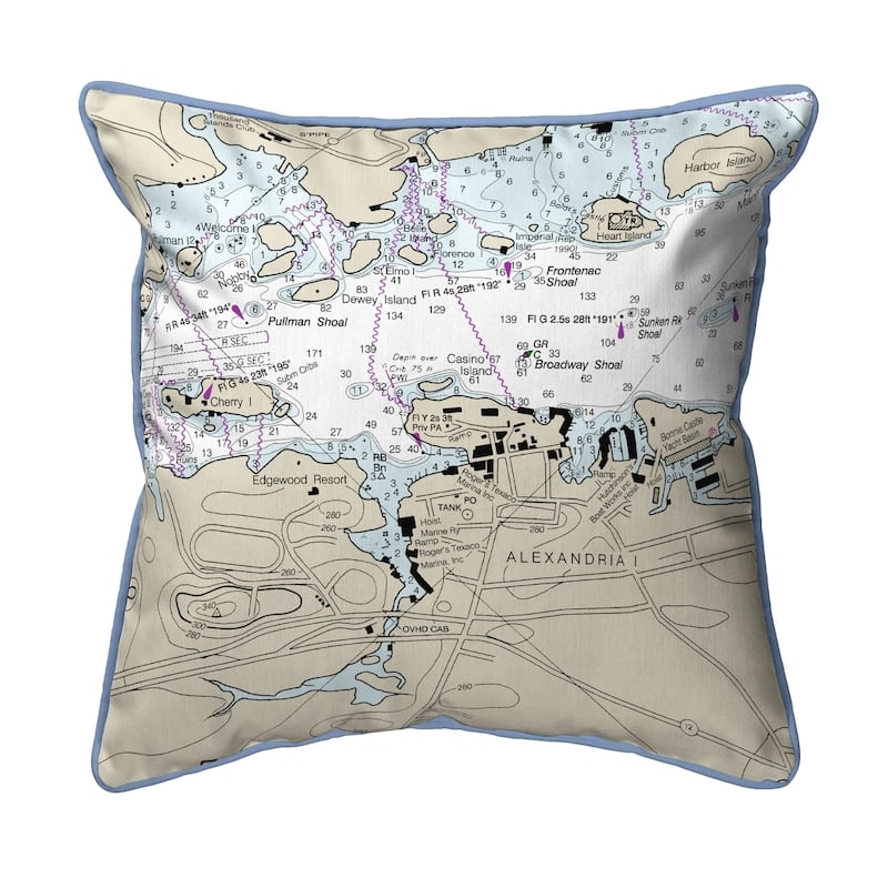 Alexandria Bay, NY Nautical Map Large Pillow 18x18