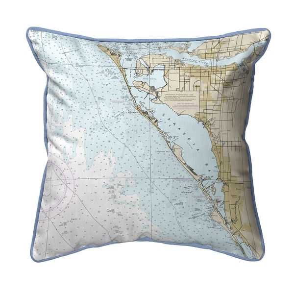 Sarasota Bay, FL Nautical Map Small Corded Indoor/Outdoor Pillow 12x12