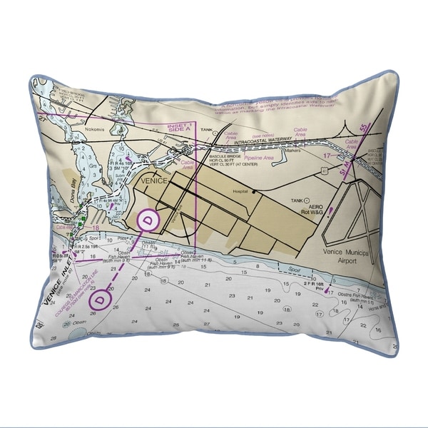Venice Inlet, FL Nautical Map Small Corded Pillow 11x14