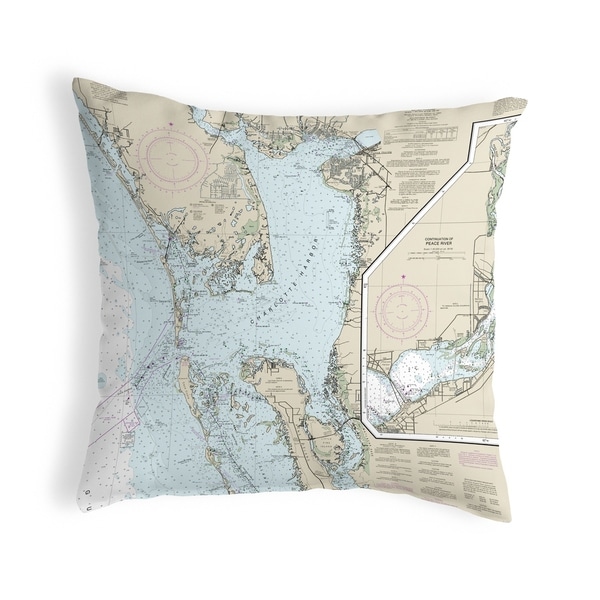 Charlotte Harbor, FL Nautical Map Pillow 18x18