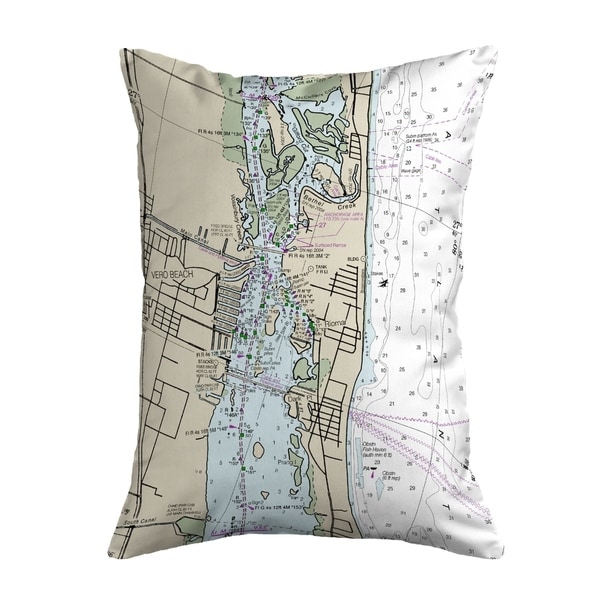 Vero Beach, FL Nautical Map Noncorded Indoor/Outdoor Pillow 16x20
