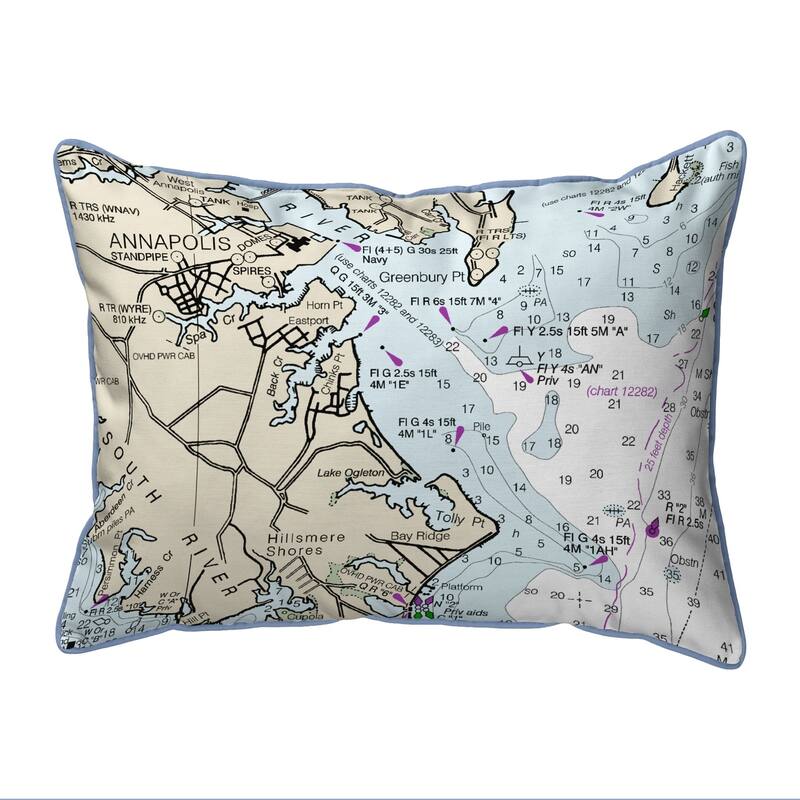 Annapolis, MD Nautical Map Small Corded Indoor/Outdoor Pillow 11x14 - Polyester - Specialty - Multi - Accent - Single