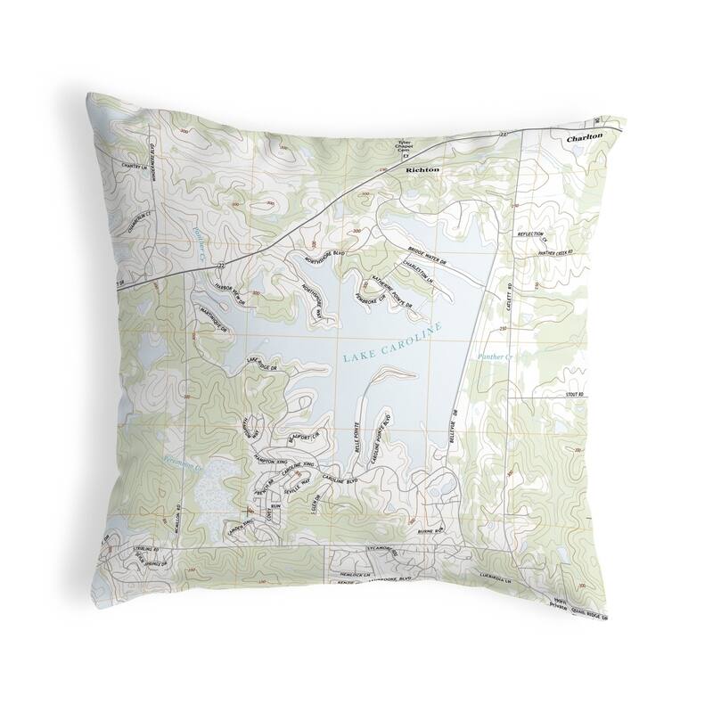 Lake Caroline, MS Nautical Map Noncorded Indoor/Outdoor Pillow 18x18