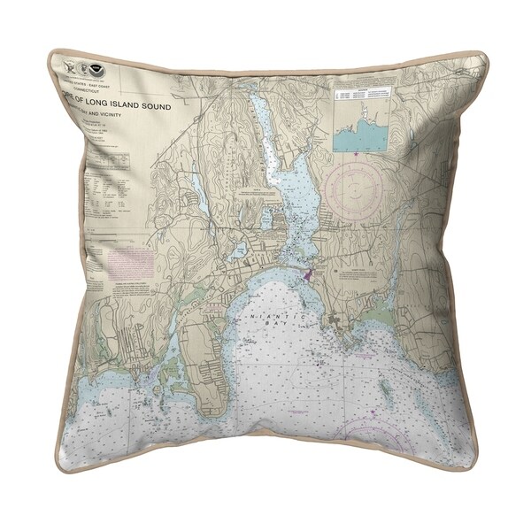 North Shore Long Island, CT Nautical Map - Tan Cord Small Pillow