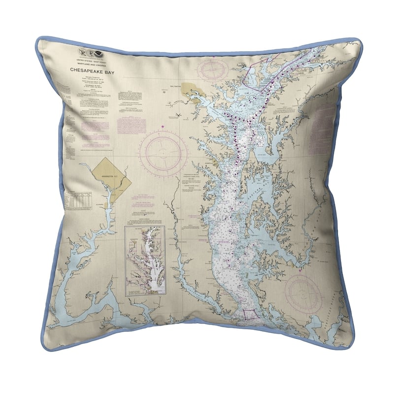Chesapeake Bay - Rock Hall, MD and VA Nautical Map Small Pillow