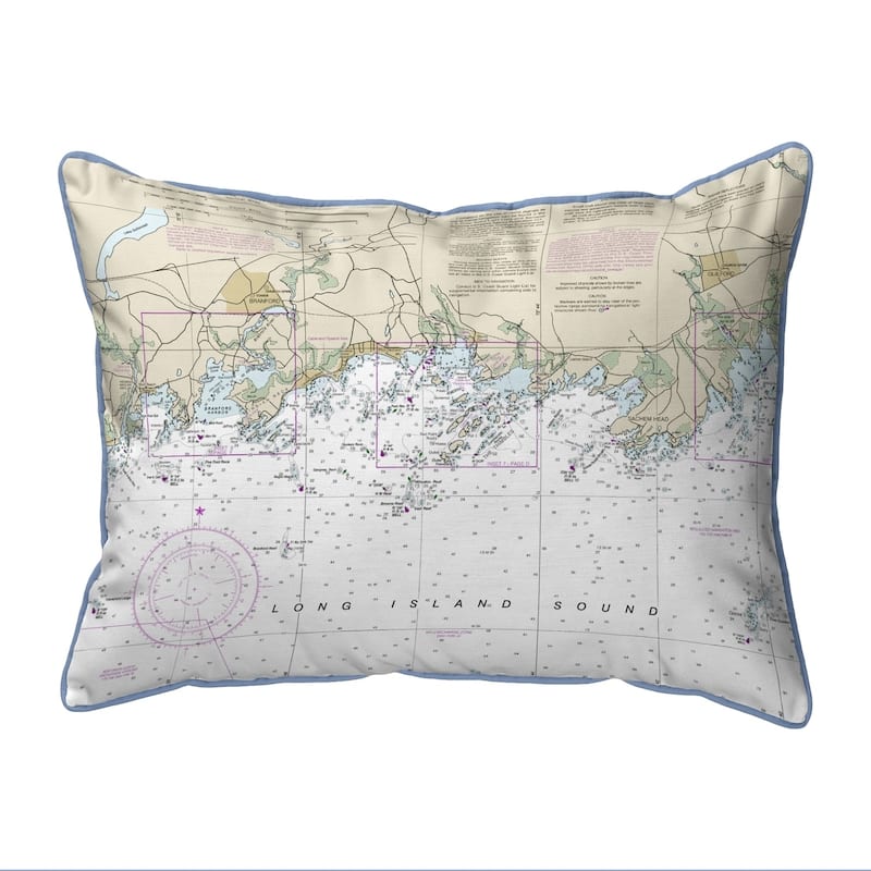 Long Island Sound, NY Nautical Map Small Pillow 11x14