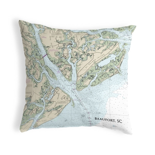 Beaufort, SC Nautical Map Noncorded Indoor/Outdoor Pillow 18x18