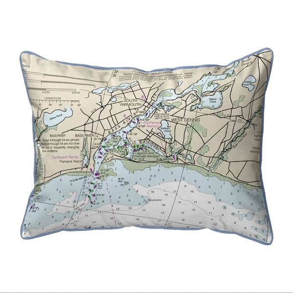 Bass River, MA Nautical Map Small Corded Indoor/Outdoor Pillow 11x14