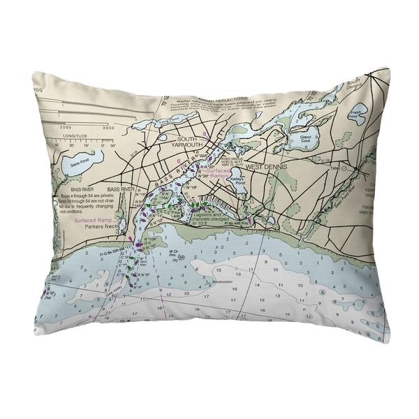 Bass River, MA Nautical Map Noncorded Indoor/Outdoor Pillow 16x20