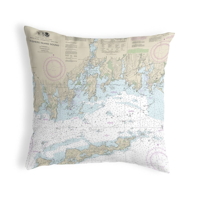 Fishers Island Sound, RI Nautical Map Noncorded Pillow 18x18