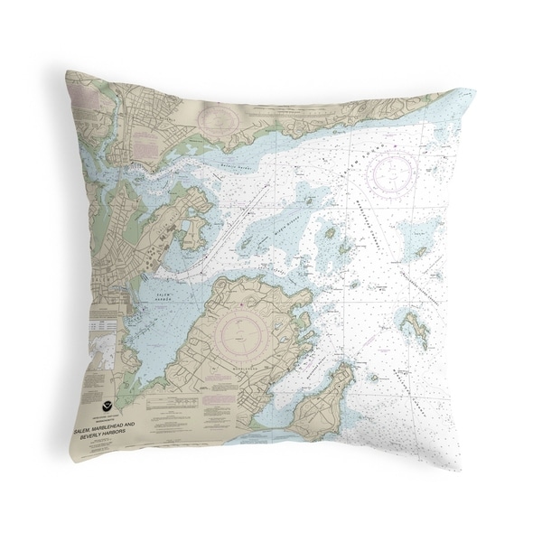 Salem, Marblehead and Beverly Harbors, MA Nautical Map Noncorded Pillow
