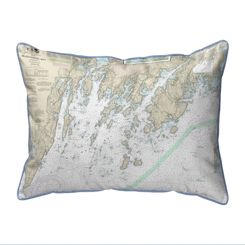 Muscongus Bay, ME Nautical Map Small Pillow 11x14