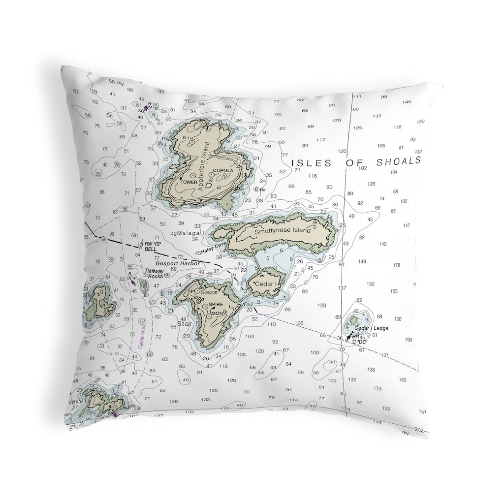 Isle of Shoals, NH Nautical Map Noncorded Indoor/Outdoor Pillow 18x18
