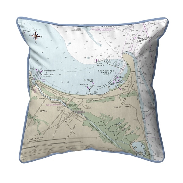 Lewes, DE Nautical Map Extra Large Zippered Pillow 22x22