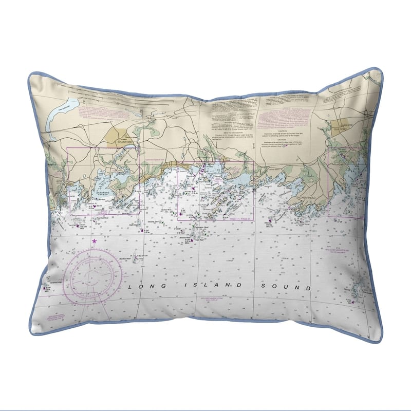 Long Island Sound, Ny Nautical Map Extra Large Zippered Pillow - Bed 