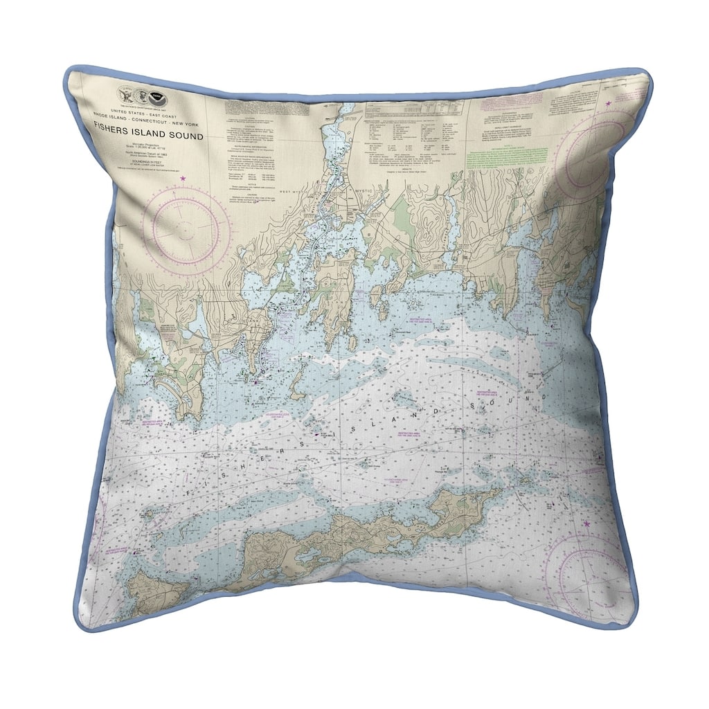 Fishers Island Sound, RI Nautical Map Extra Large Zippered Pillow