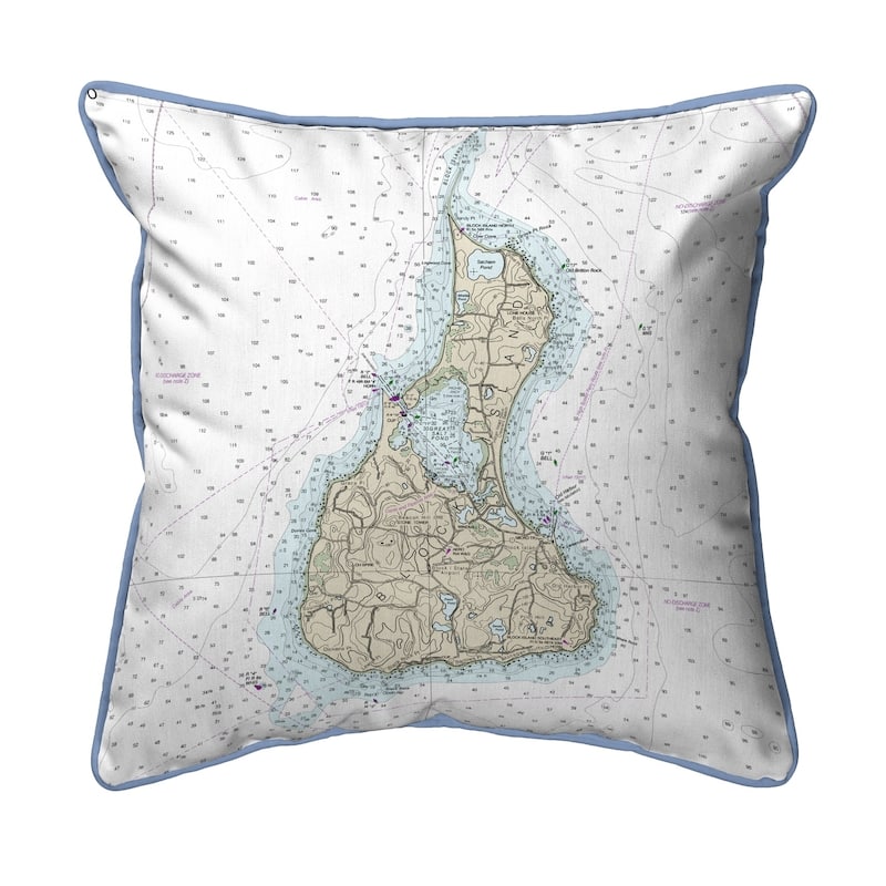 Block Island, RI Nautical Map Extra Large Zippered Pillow - Polyester - Specialty - Multi - Accent - Single