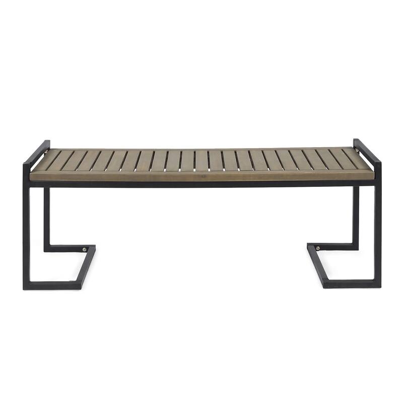 Hopkins Outdoor Industrial Acacia Wood Bench by Christopher Knight Home - gray
