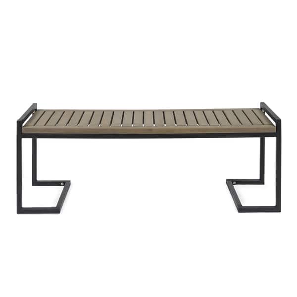 slide 13 of 12, Hopkins Outdoor Industrial Acacia Wood Bench by Christopher Knight Home gray