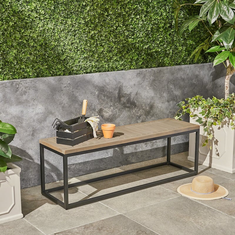 Jeco Outdoor Industrial Acacia Wood Bench by Christopher Knight Home