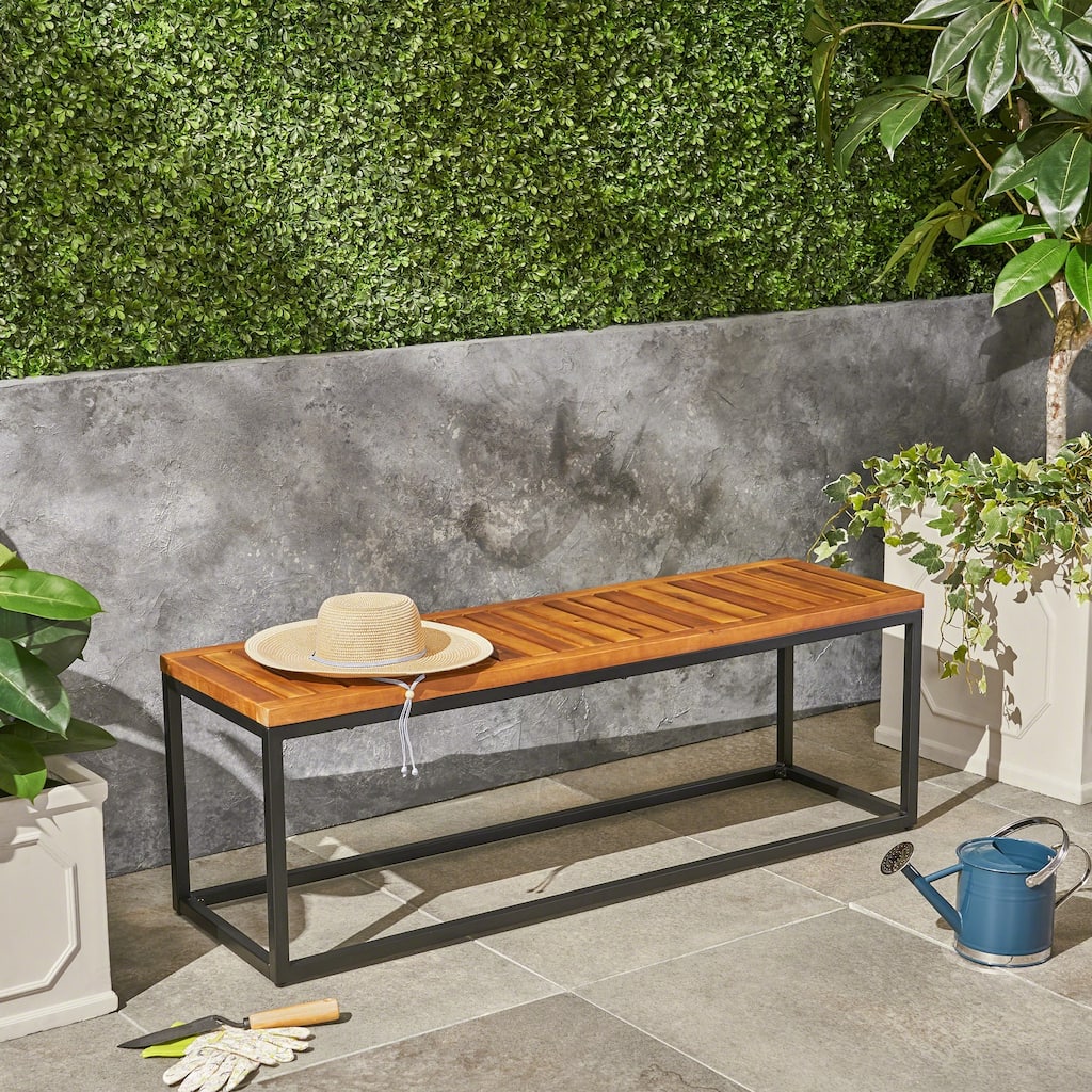 Jeco Outdoor Industrial Acacia Wood Bench by Christopher Knight Home