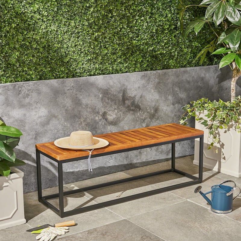 Jeco Outdoor Industrial Acacia Wood Bench by Christopher Knight Home