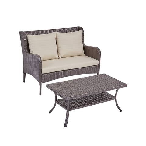 Adelaide Outdoor Wicker Loveseat and Coffee Table by Christopher Knight Home