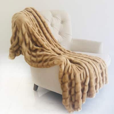 Plutus Beige Tissavel Mink Faux Fur Handmade Luxury Blanket
