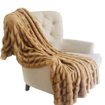 Plutus Beige Tissavel Mink Faux Fur Handmade Luxury Throw