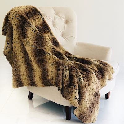 Plutus Beige and Brown Chinchilla Faux Fur Luxury Blanket