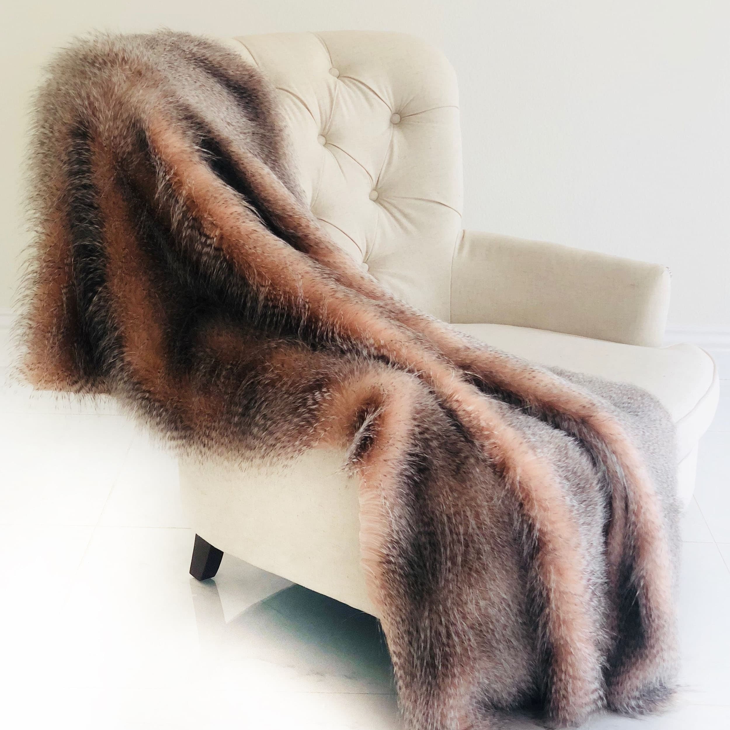 Plutus Ice Pink Wild Ostrich Faux Fur Handmade Luxury Blanket