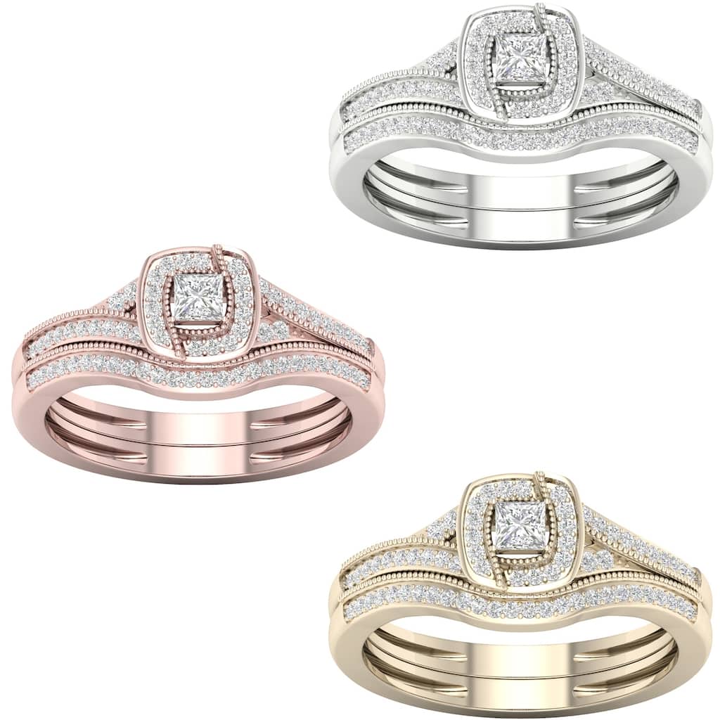 De Couer 10k Gold 1/3ct TDW Diamond Halo Bridal Set