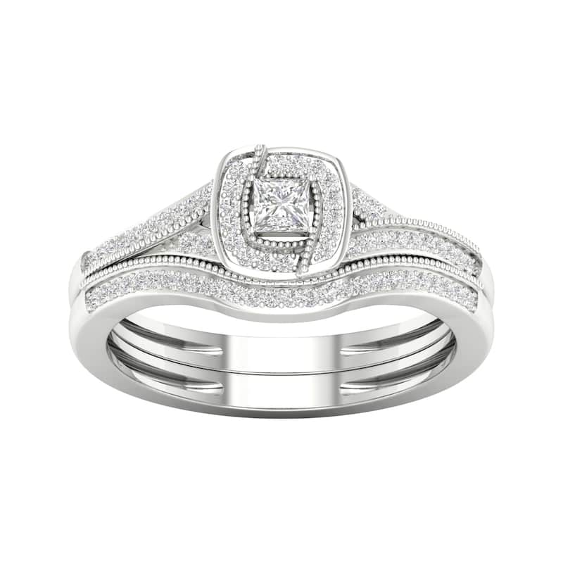 De Couer 10k Gold 1/3ct TDW Diamond Halo Bridal Set - 7 - White