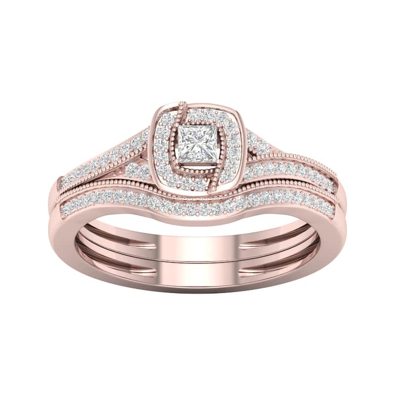 De Couer 10k Gold 1/3ct TDW Diamond Halo Bridal Set - 9 - Rose